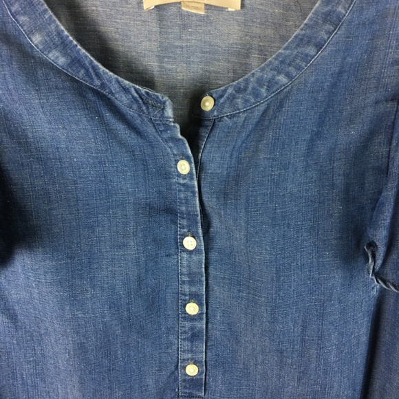 Ann Taylor Loft Women Chambray Denim Henley Blouse - Picture 6 of 8